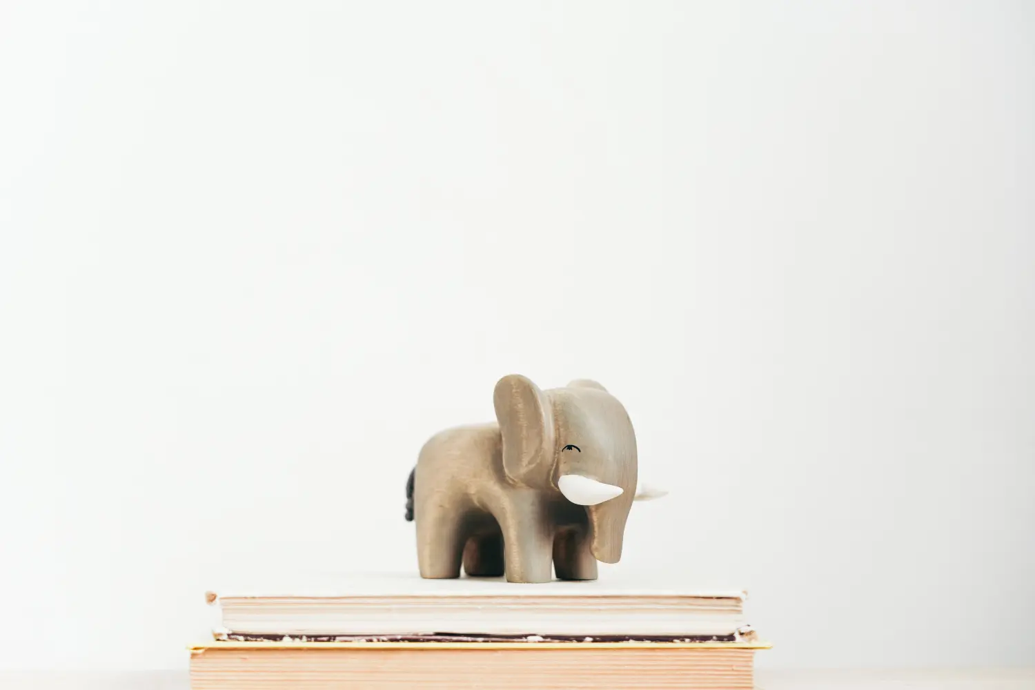 Elefantenspielzeug auf einem Stapel Bücher platziert